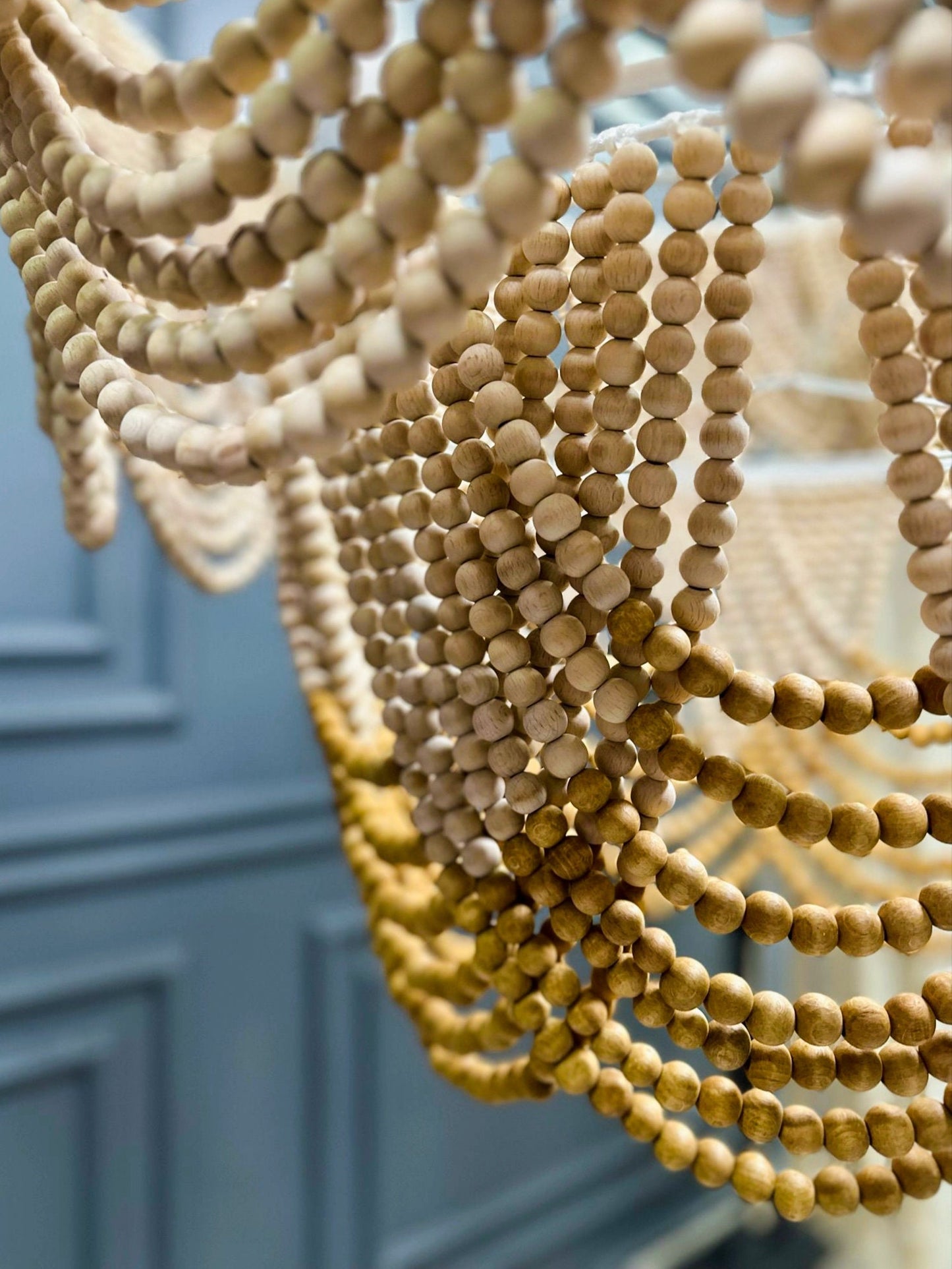 Wooden Bead Chandelier, Beach House Light, Nordic Style Light, Living Room Lamp, Modern Boho Pendant Light, Unique Ceiling Light, Boho Decor