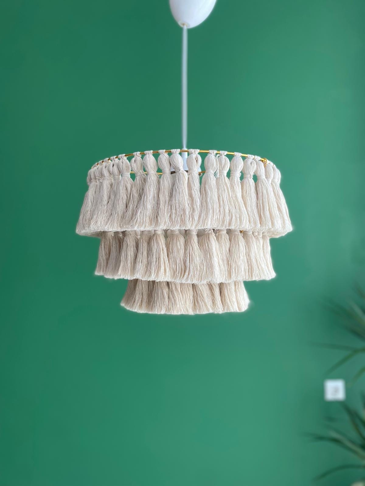 Cotton Tassel Light, Fringe Chandelier, Nursery Lampshade, Boho Light Fixture, Macrame Lampshade, Bohomian Lighting, Christmas Gift