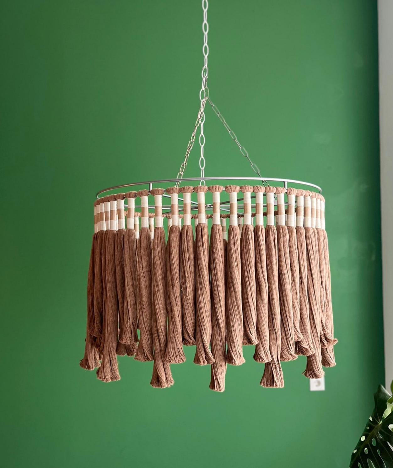 Cotton Tassel Chandelier, Boho Lighting, Macrame Chandelier, Boho Fringe Pendant Light, Nursery Lampshade, Living Room Lamp, Christmas Gift