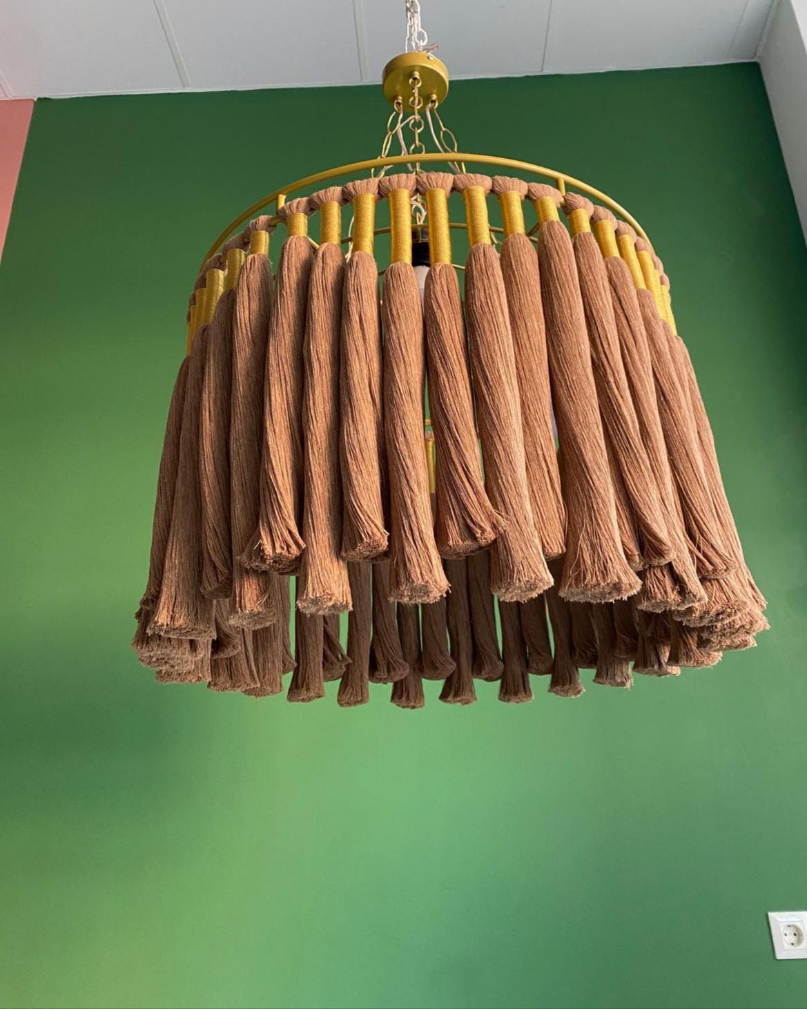 Boho Light Fixture, Fringe Chandelier, Cotton Fringe Pendant Light, Macrame LampShade, Nursery Chandelier, Modern Boho Light, Christmas Gift