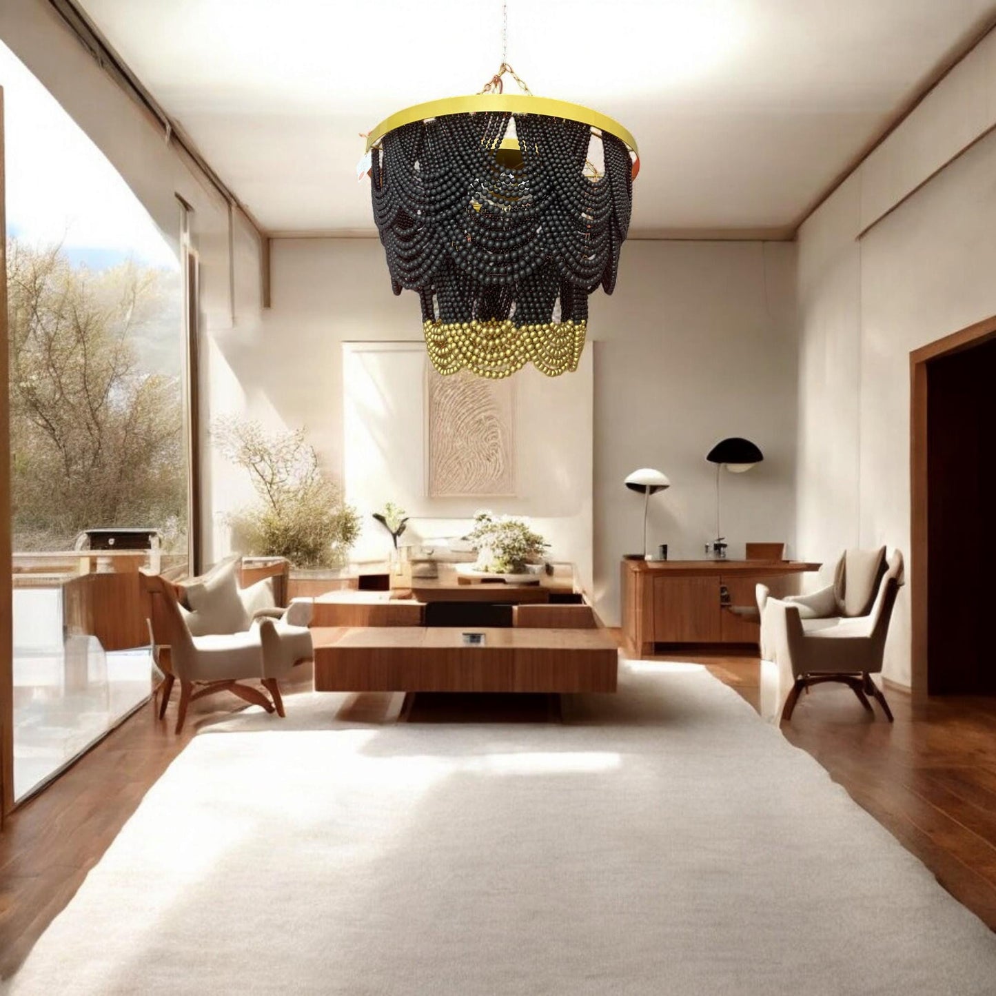 Black Beaded Chandelier, Modern Boho Chandelier, Boho Light, Beach House Lighting, Farmhouse Chandelier, Living Room Lamp, Christmas Gift