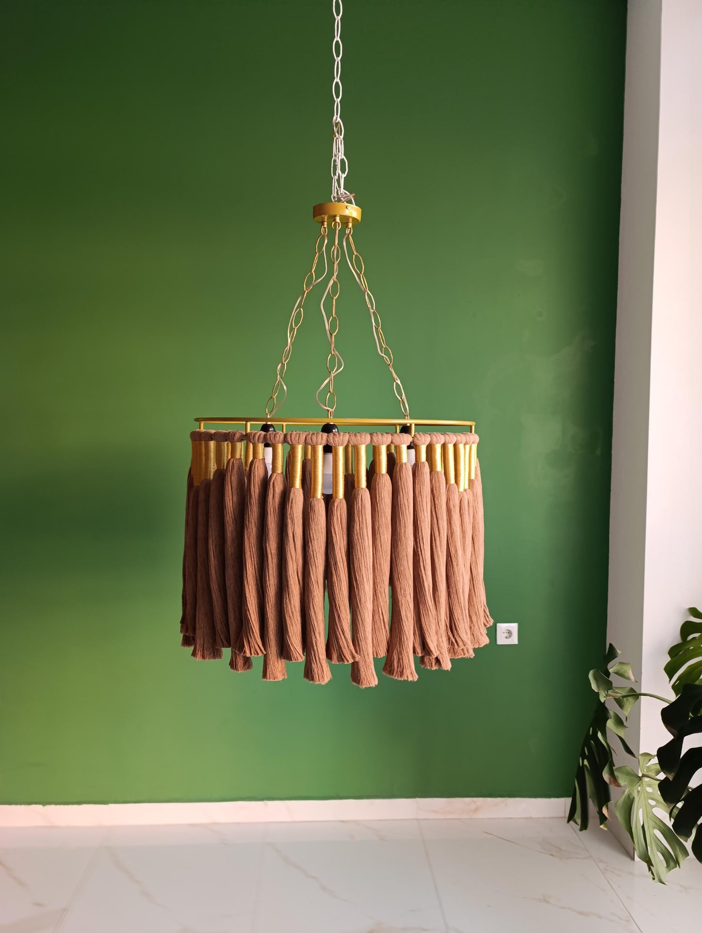 Boho Light Fixture, Fringe Chandelier, Cotton Fringe Pendant Light, Macrame LampShade, Nursery Chandelier, Modern Boho Light, Christmas Gift