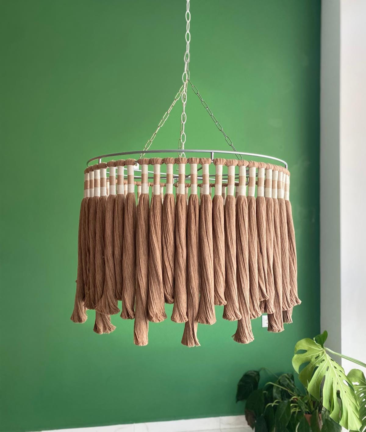 Cotton Tassel Chandelier, Boho Lighting, Macrame Chandelier, Boho Fringe Pendant Light, Nursery Lampshade, Living Room Lamp, Christmas Gift
