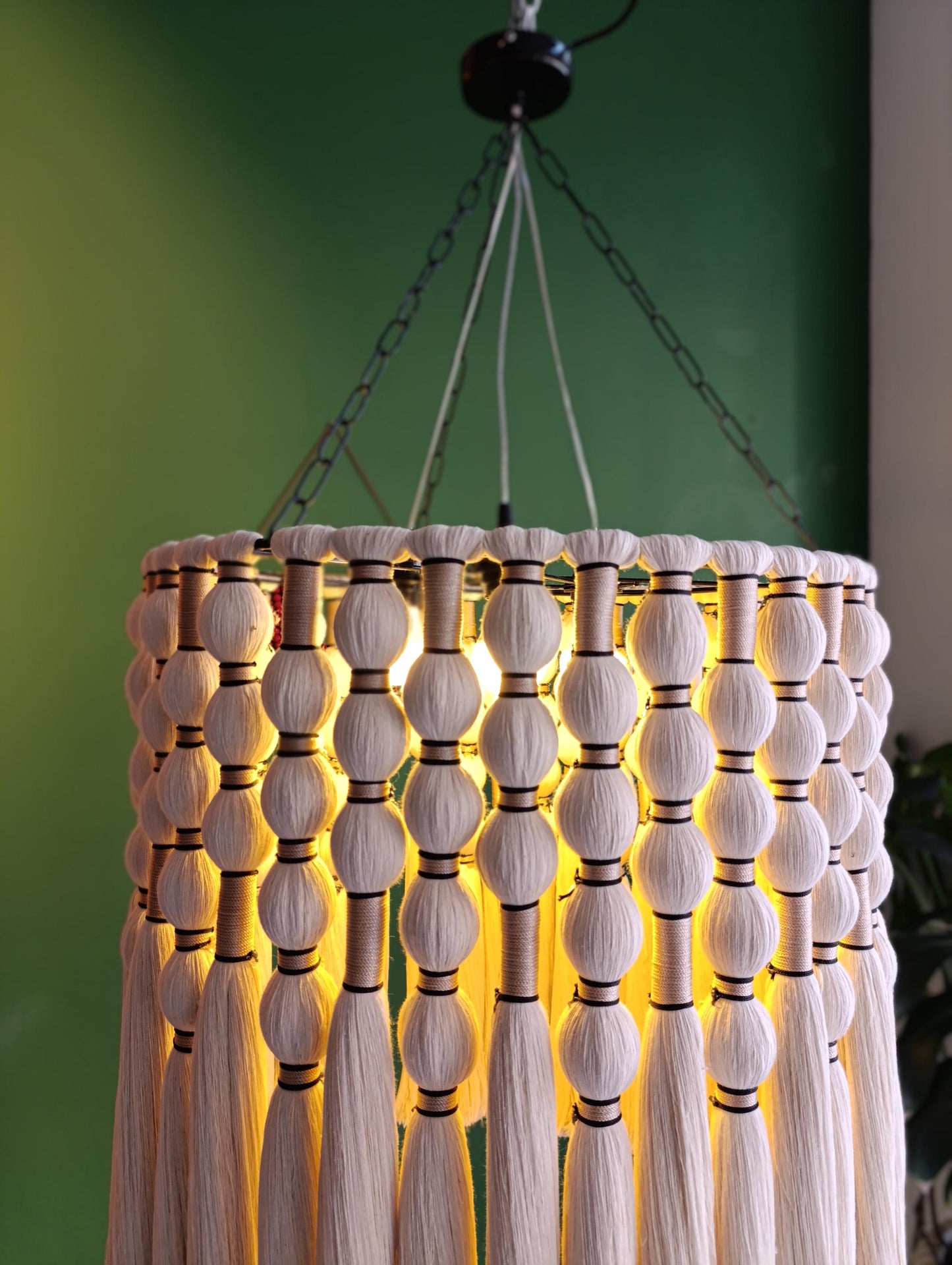 Cotton Tassel Light, Macrame Boho Light, Modern Living Room Chandelier, Tapestry Design Chandelier, Fringe Pendant Light, Unique Lighting