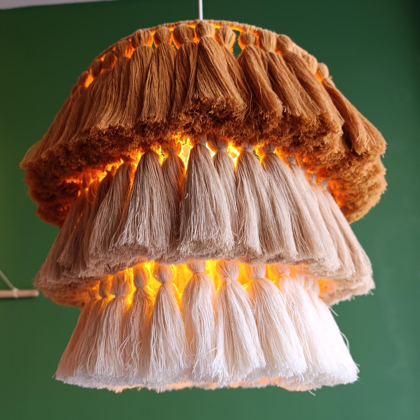Boho Fringe Chandelier, Cotton Pendant Light, Fringe Light Fixture, Tassel Lamp Shade, Nursery Lighting, Colourful Chandelier, Bohemian Lamp