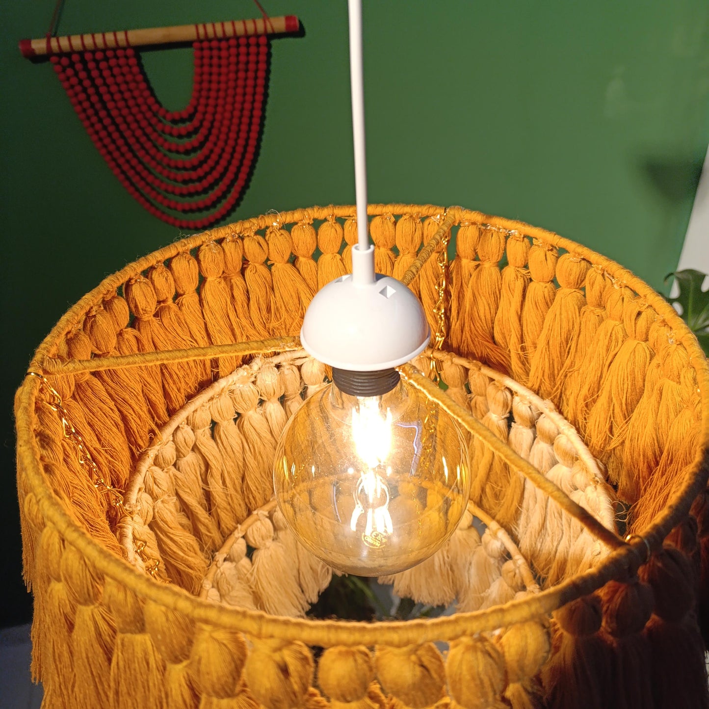 Boho Fringe Chandelier, Cotton Pendant Light, Fringe Light Fixture, Tassel Lamp Shade, Nursery Lighting, Colourful Chandelier, Bohemian Lamp