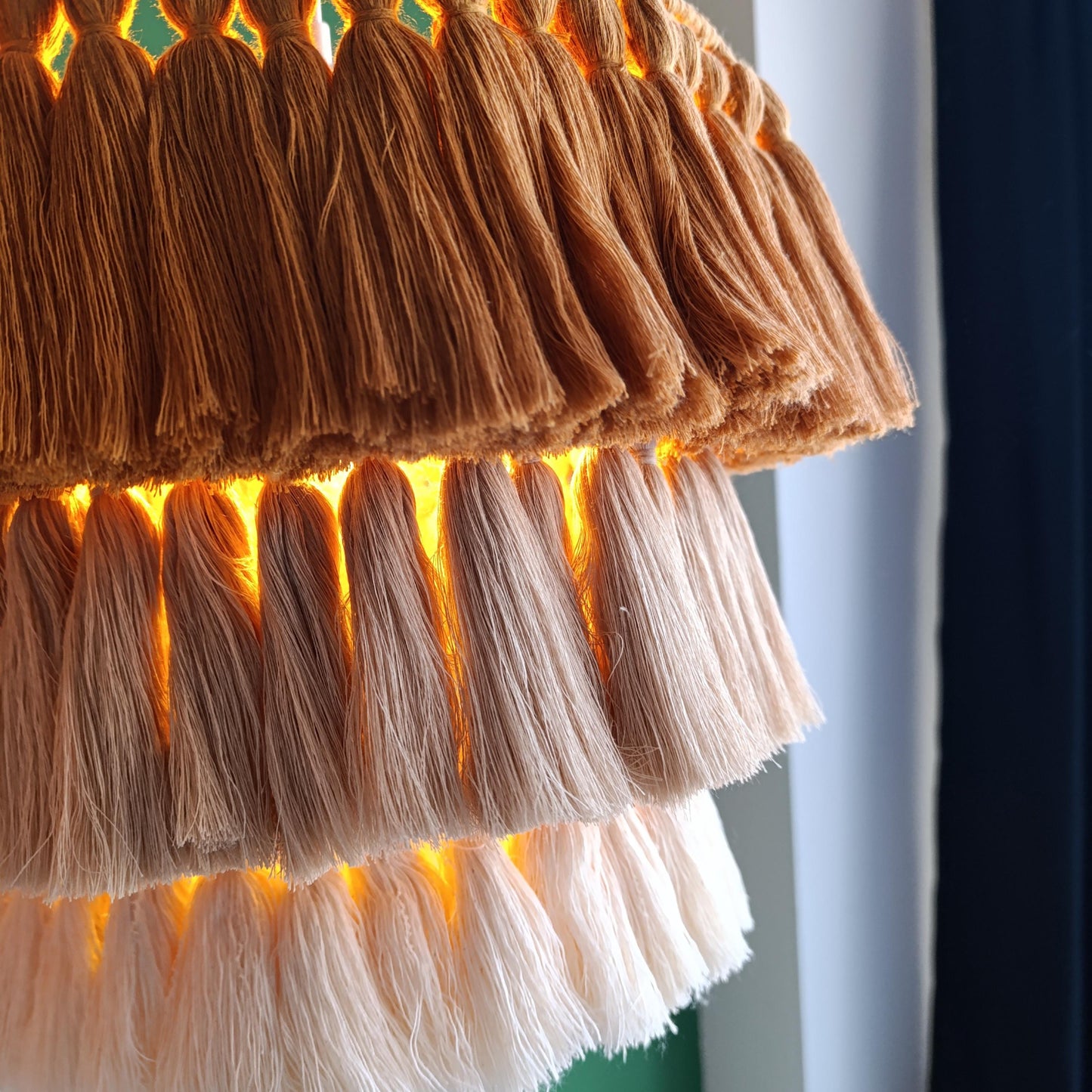 Boho Fringe Chandelier, Cotton Pendant Light, Fringe Light Fixture, Tassel Lamp Shade, Nursery Lighting, Colourful Chandelier, Bohemian Lamp