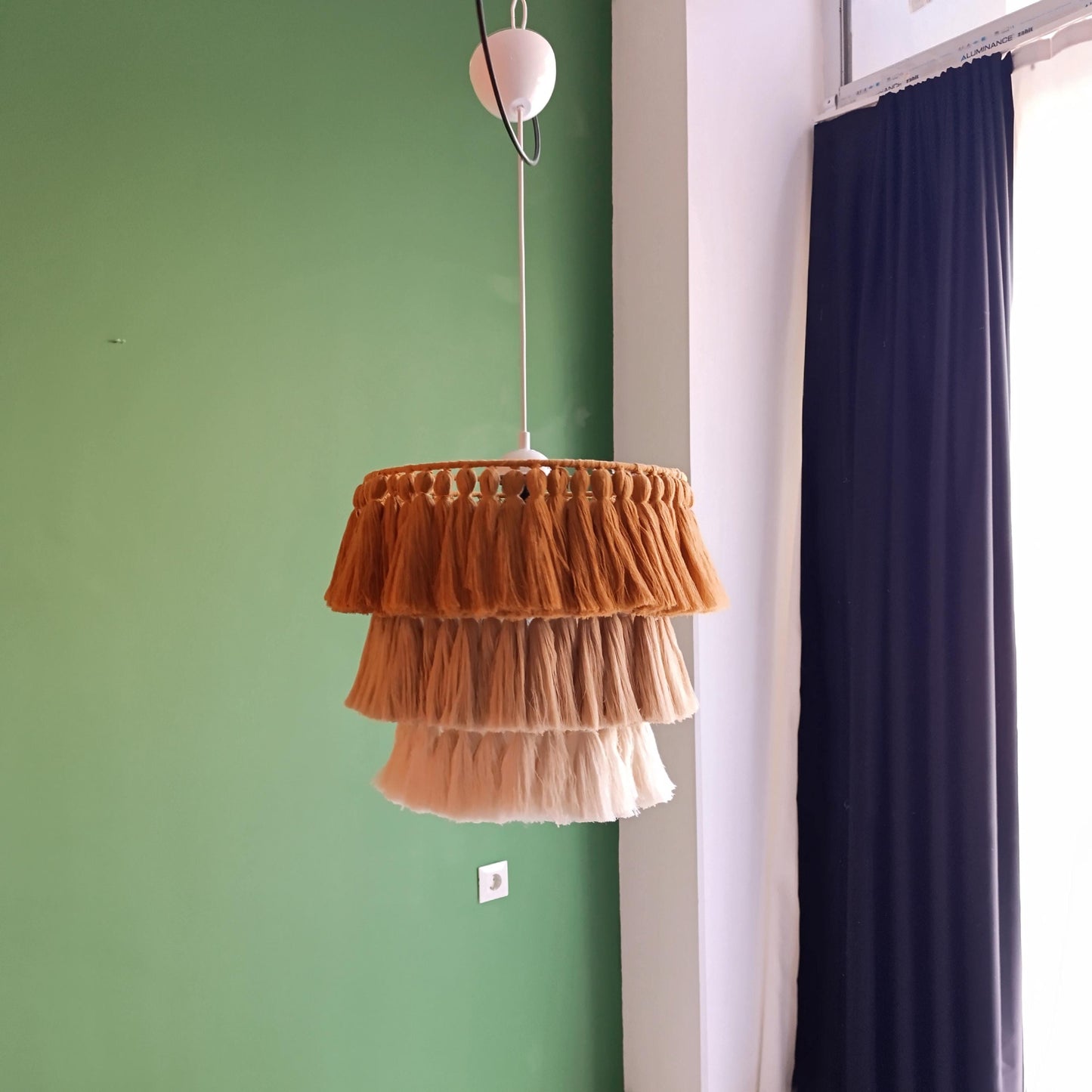 Boho Fringe Chandelier, Cotton Pendant Light, Fringe Light Fixture, Tassel Lamp Shade, Nursery Lighting, Colourful Chandelier, Bohemian Lamp
