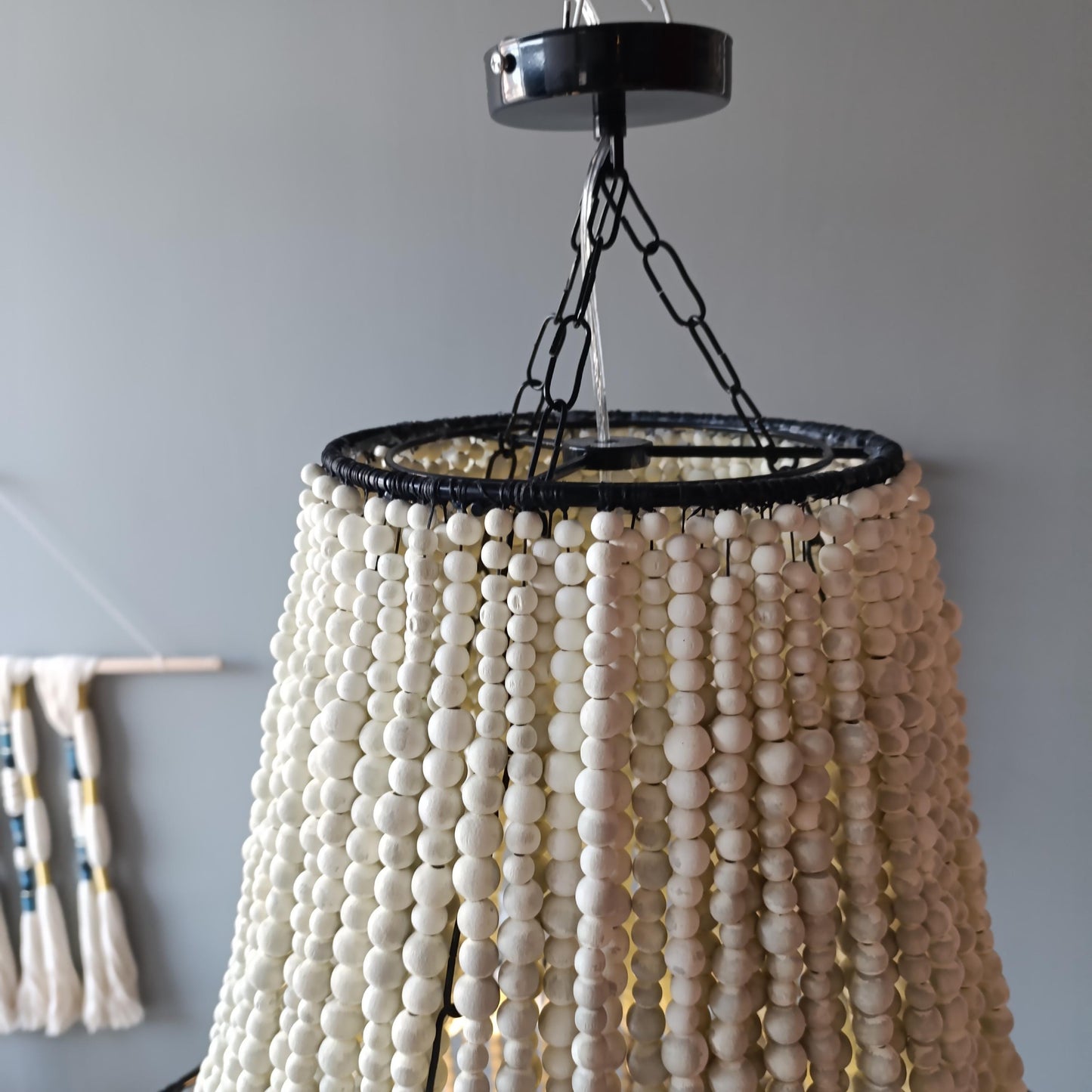Black Beaded Chandelier, Large Boho Light Fixture, Dining Room Pendant Light, Rustic Farmhouse Lighting, Statement Ceiling Lamp,