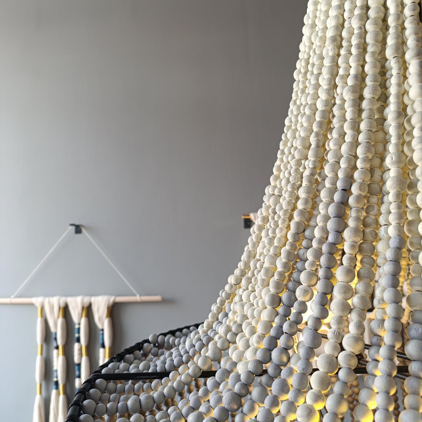 Black Beaded Chandelier, Large Boho Light Fixture, Dining Room Pendant Light, Rustic Farmhouse Lighting, Statement Ceiling Lamp,