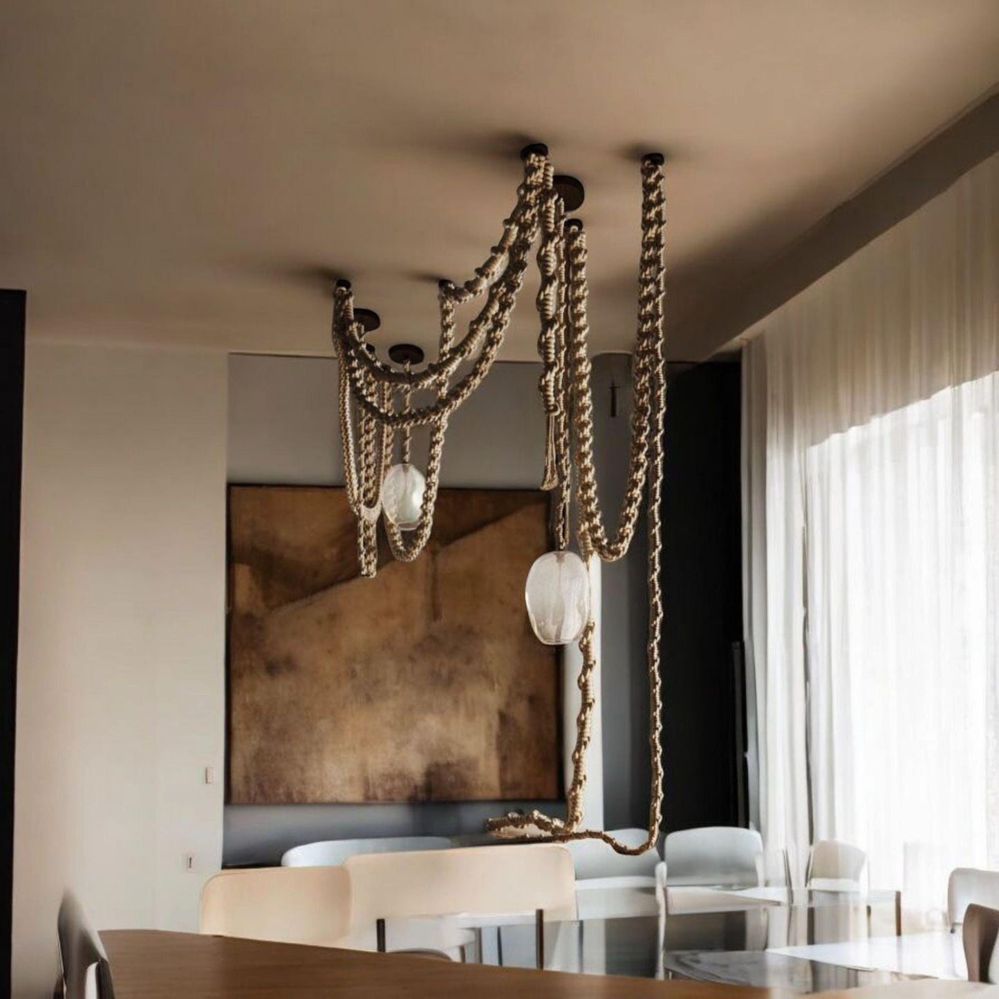 Macrame Chandelier with Glass Shades β 3 or 5 Pendant Light Options β Boho Cord Lamp β Handmade Ceiling Light Fixture,