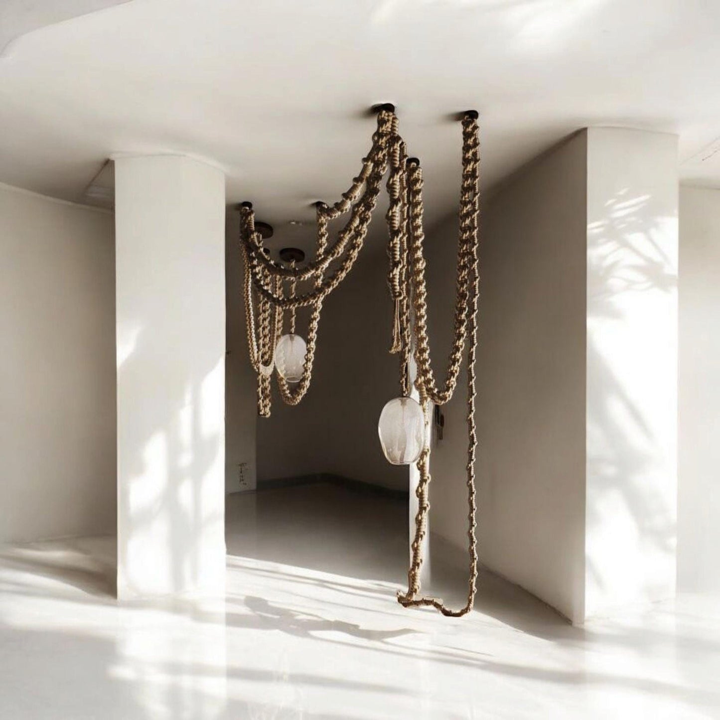 Macrame Chandelier with Glass Shades β 3 or 5 Pendant Light Options β Boho Cord Lamp β Handmade Ceiling Light Fixture,