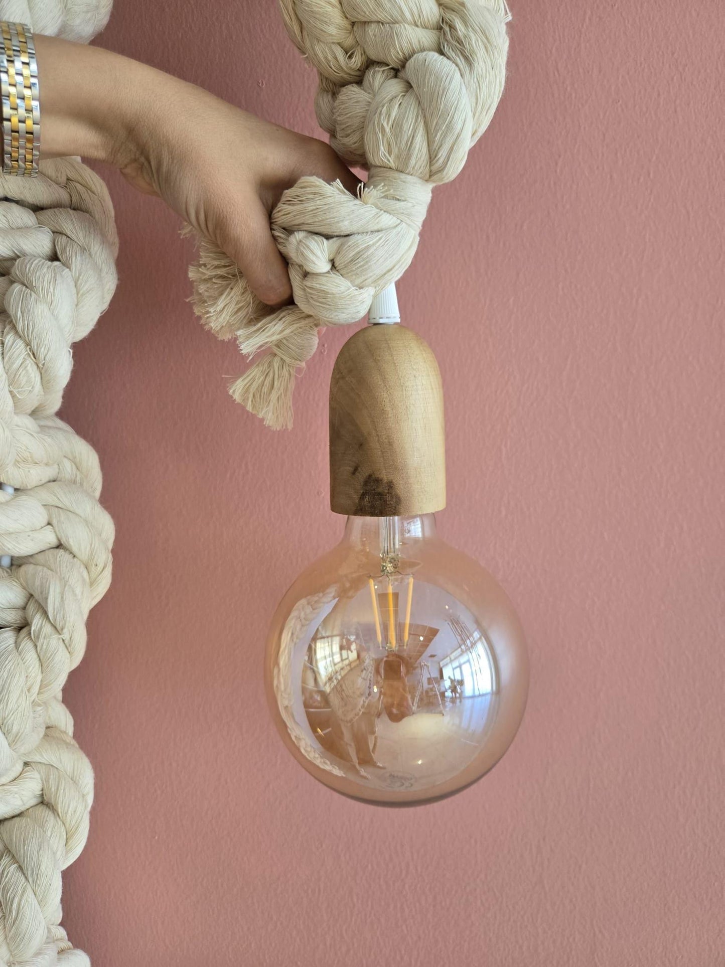 Macrame Cord Lamp, Bedroom Lighting, Pendant Rope Light, Hanging Rope Light, Boho Hanging Light, Restaurant decor lamp, Wedding Decor Light