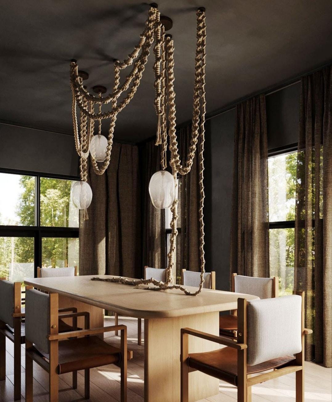 Macrame Chandelier with Glass Shades β 3 or 5 Pendant Light Options β Boho Cord Lamp β Handmade Ceiling Light Fixture,