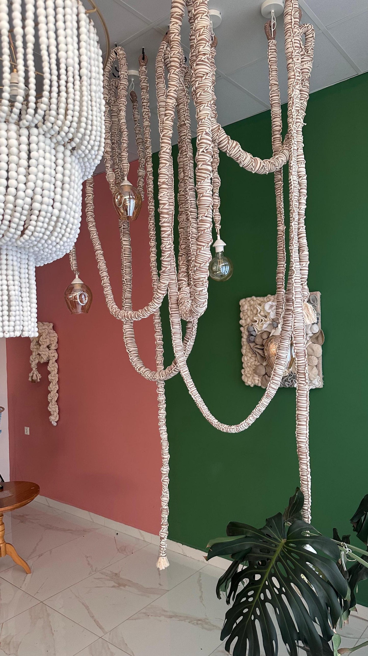 Macrame Chandelier with Glass Shades β 3 or 5 Pendant Light Options β Boho Cord Lamp β Handmade Ceiling Light Fixture,