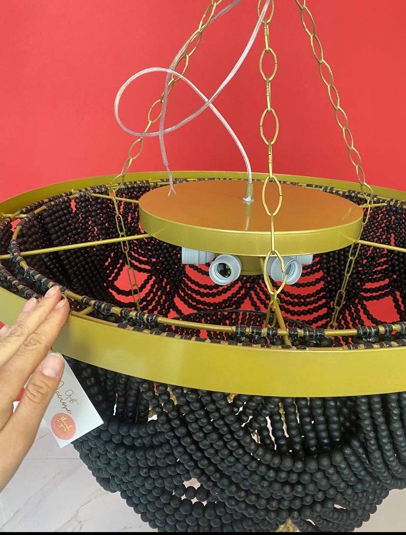 Black Beaded Chandelier, Modern Boho Chandelier, Boho Light, Beach House Lighting, Farmhouse Chandelier, Living Room Lamp, Christmas Gift