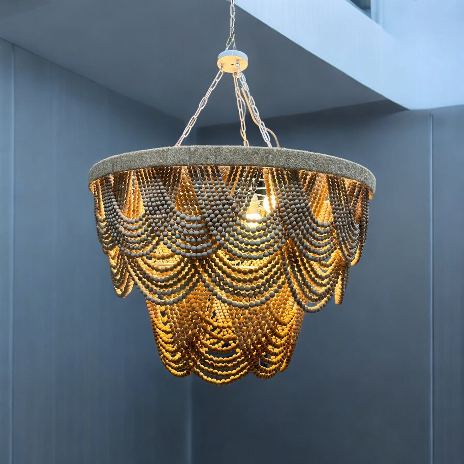 Wooden Bead Chandelier, Beach House Light, Nordic Style Light, Living Room Lamp, Modern Boho Pendant Light, Unique Ceiling Light, Boho Decor