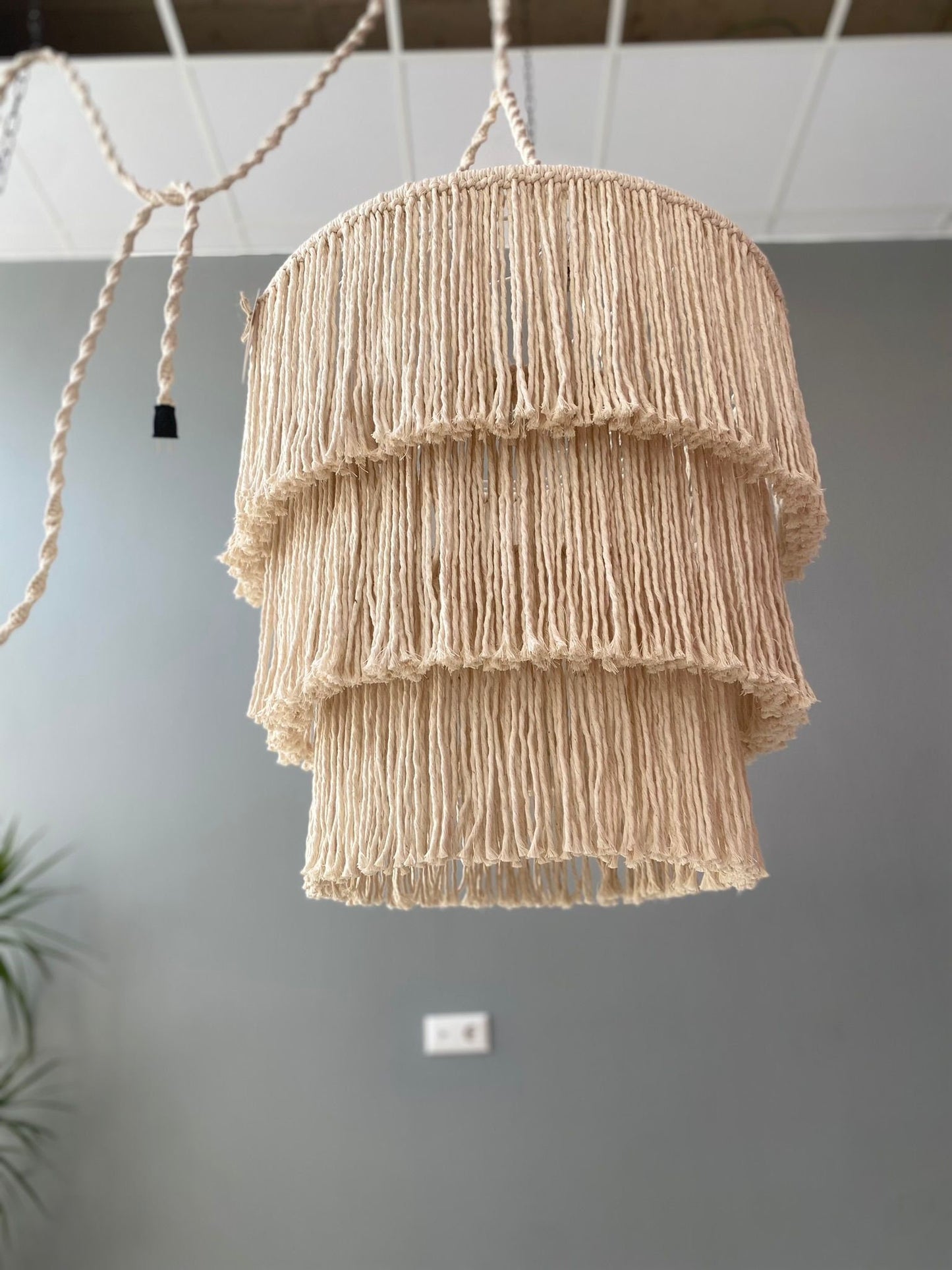 Boho light fixture, Fringe Chandelier, Cotton Fringe Pendant Light, Macrame Lamp Shade, Nursery Chandelier, Tassel Lighting,