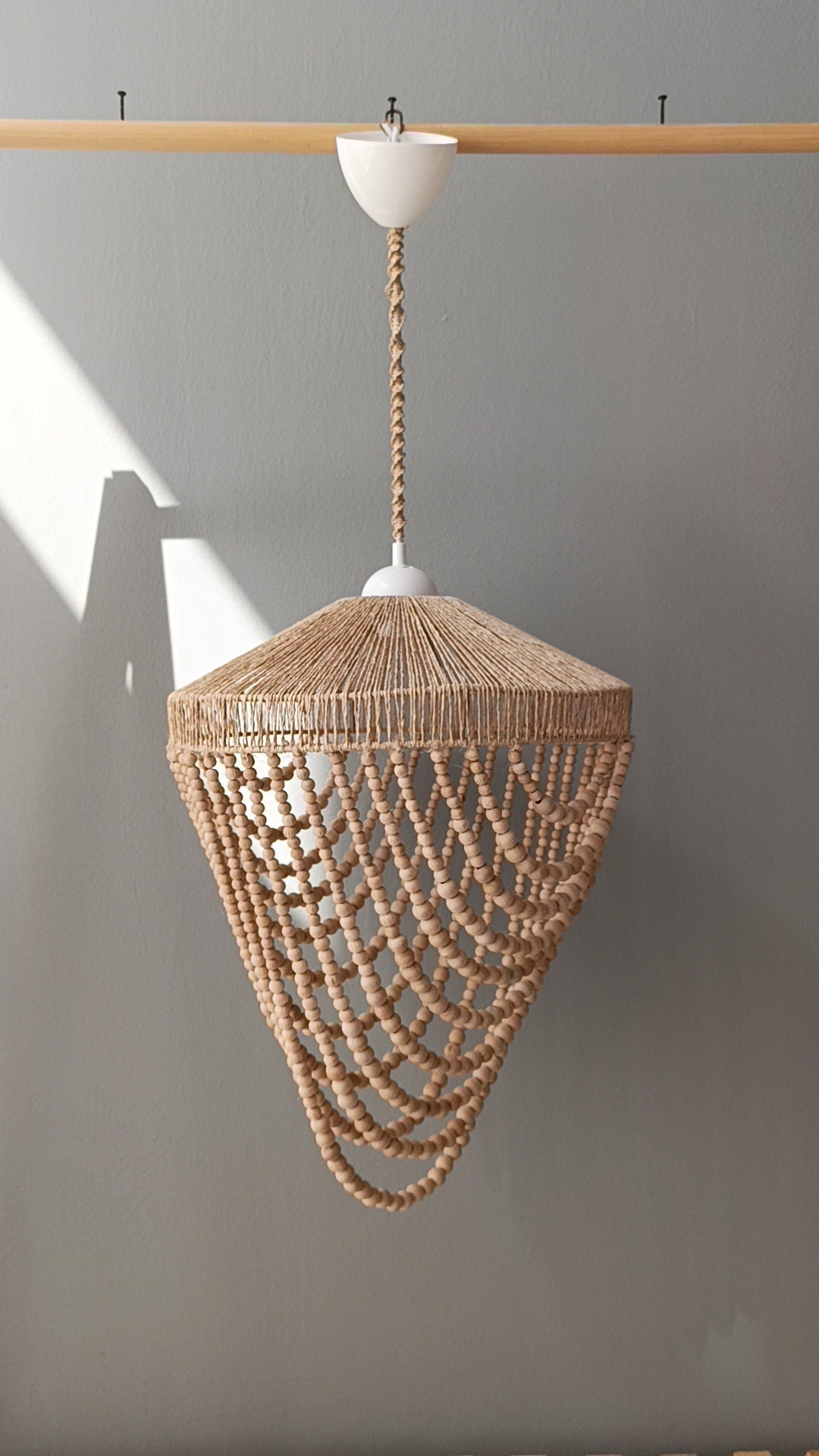 Boho Lighting, Raffia Pendant Light, Beaded Chandelier, Nordic Style Light, Nursery Lampshade, Kids and Living Room Light, Boho Home Decor