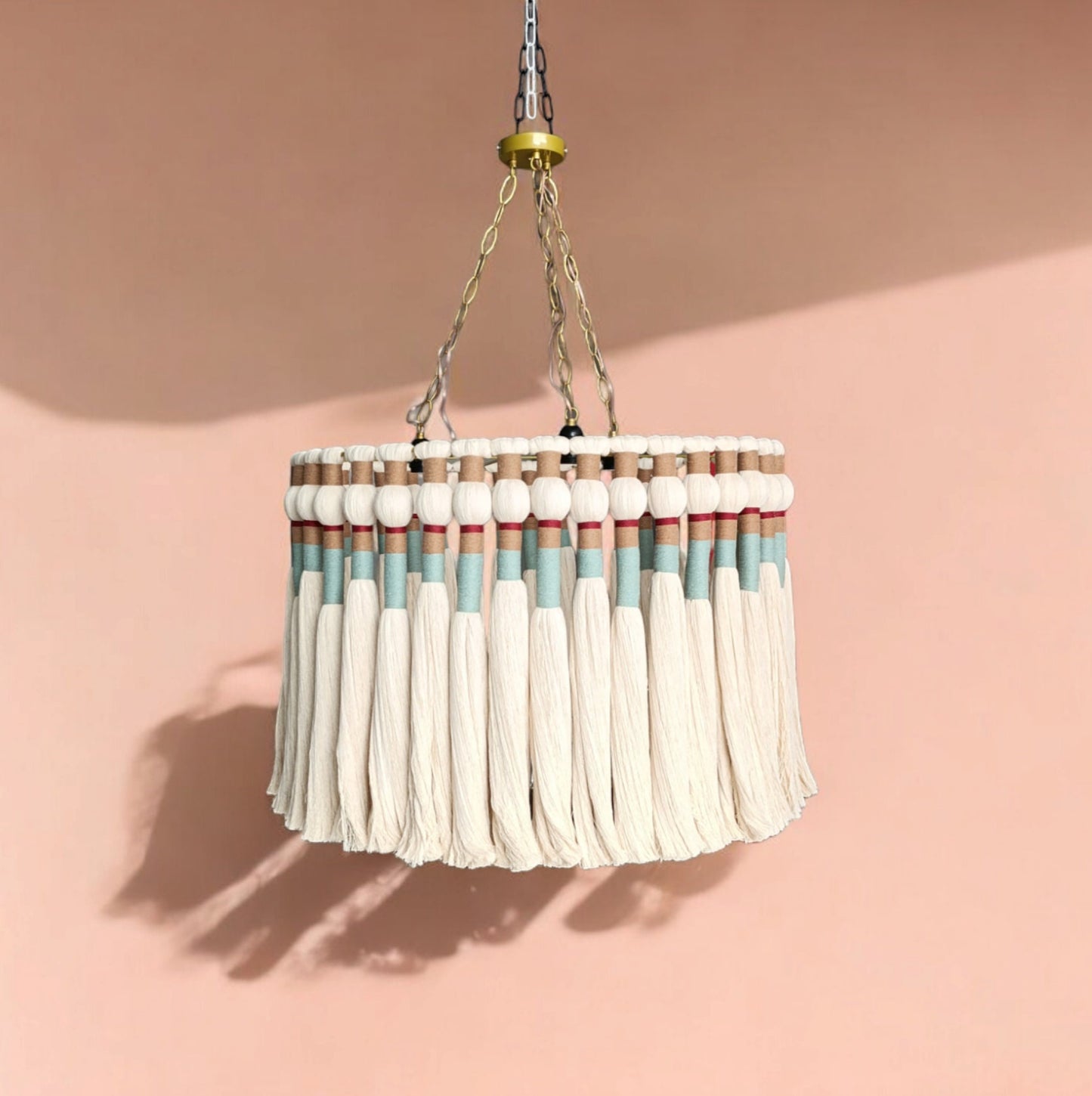 Tassel Chandelier, Macrame Pendant Light, Cotton Fringe Chandelier, Rustic Lampshade, Modern Boho Light, Living Room Light, Christmas gift,