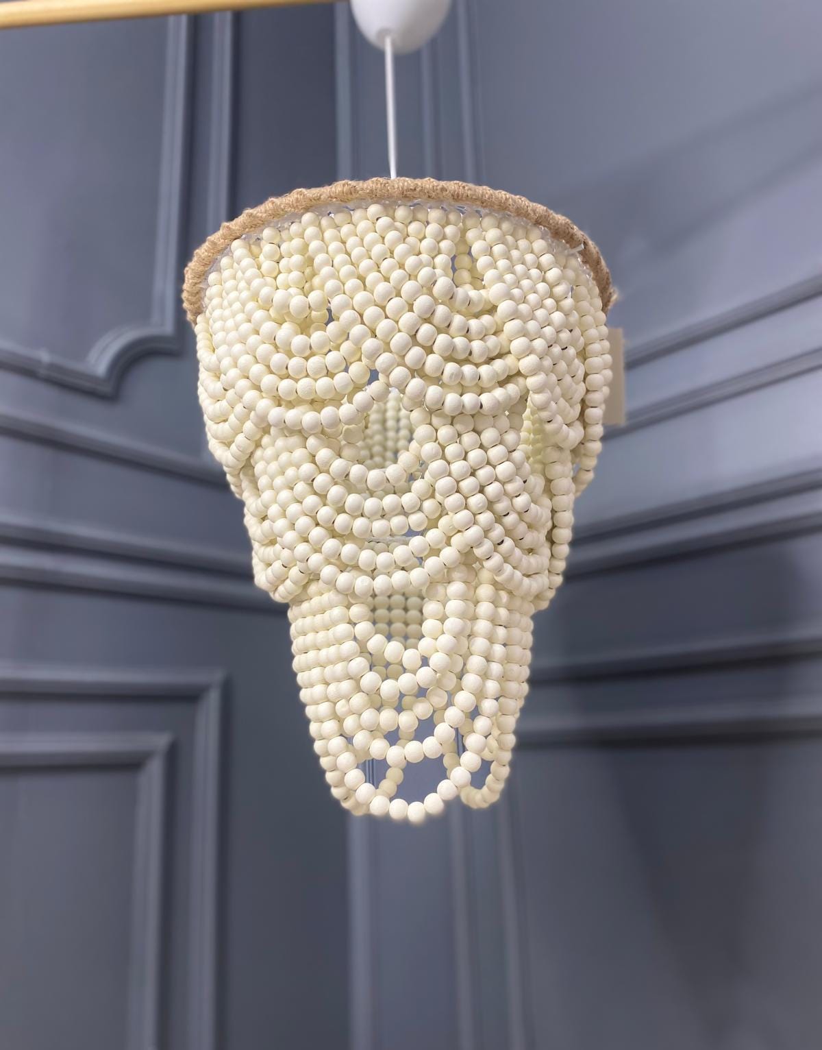 Blue Ombre Beaded Chandelier - Boho Wooden Lampshade for Nursery & Beach House Decor - Rustic Lighting by JKLBoho