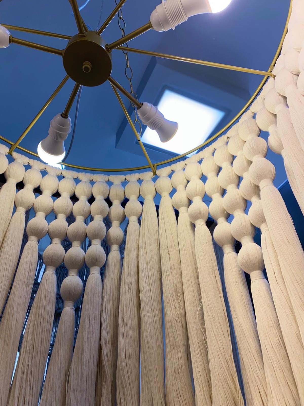 Cotton Tassel Chandelier, Boho Fringe Pendant Light, Modern Boho Light, Living Room Light, Macrame Chandelier, Tapestry Design Chandelier,