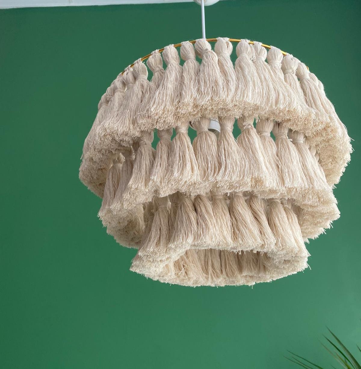 Cotton Tassel Light, Fringe Chandelier, Nursery Lampshade, Boho Light Fixture, Macrame Lampshade, Bohomian Lighting, Christmas Gift