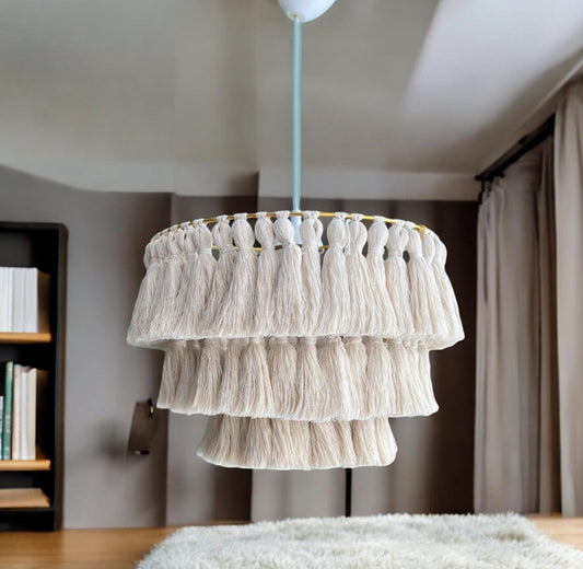 Cotton Tassel Light, Fringe Chandelier, Nursery Lampshade, Boho Light Fixture, Macrame Lampshade, Bohomian Lighting, Christmas Gift