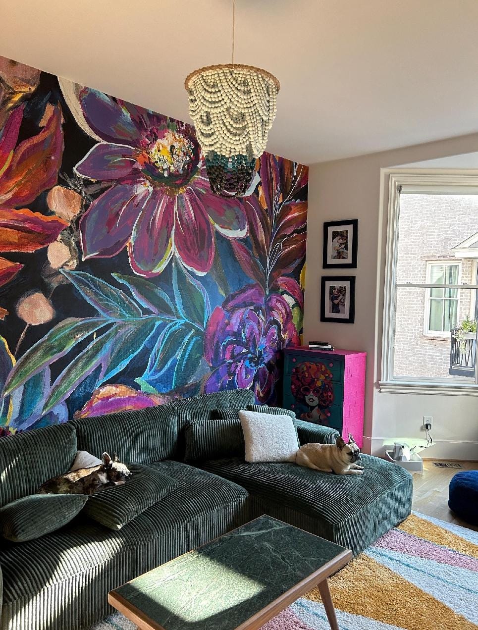 Blue Ombre Beaded Chandelier - Boho Wooden Lampshade for Nursery & Beach House Decor - Rustic Lighting by JKLBoho