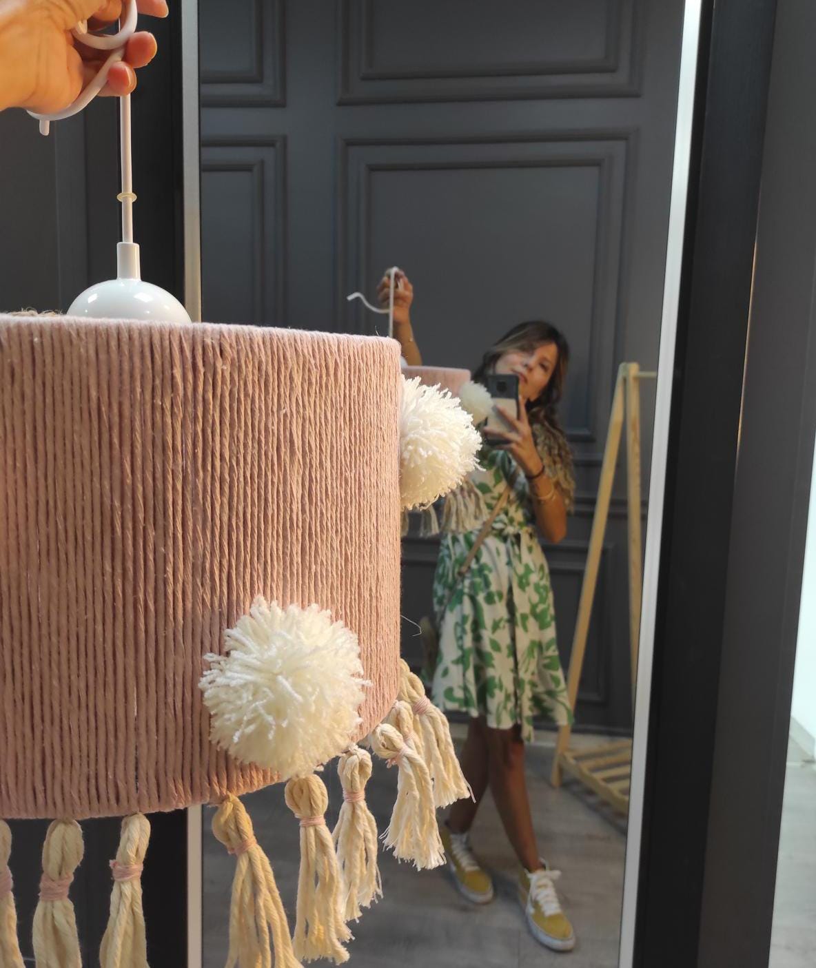 Modern Nursery Decor, Nursery Lighting, Cozy Bedroom light, Soft Linen Lampshade, Macrame Chandelier, Tassel Lighting, Custom Light Fixture,