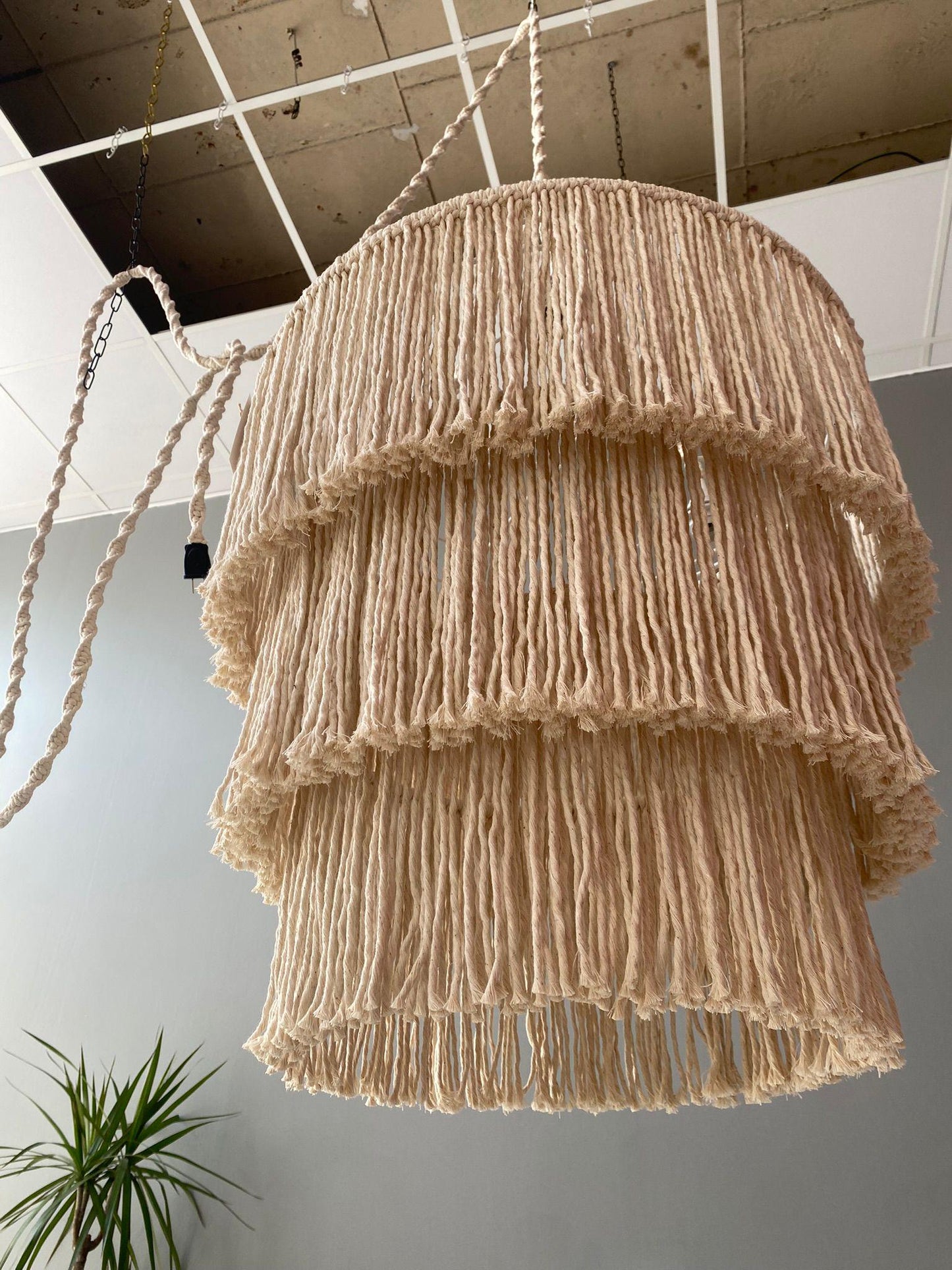 Boho light fixture, Fringe Chandelier, Cotton Fringe Pendant Light, Macrame Lamp Shade, Nursery Chandelier, Tassel Lighting,