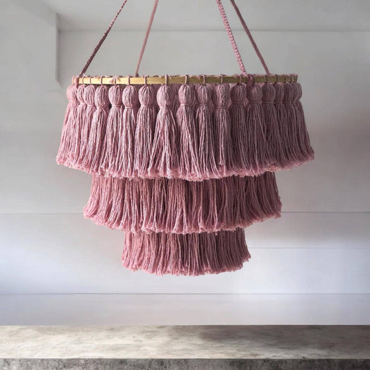 Purple Tiered Macrame Chandelier, Boho Chic Tassel Pendant Light, Boho Ligh, Nursery Pendant Light, Eco-Friendly Light, Nursery Chandelier,