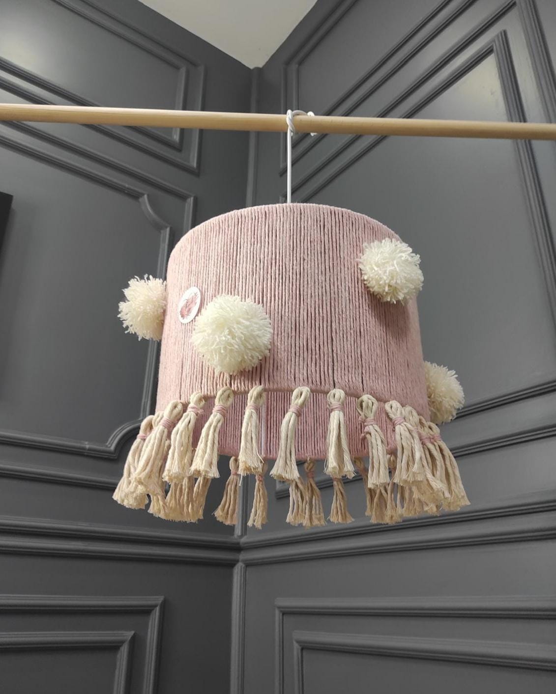 Modern Nursery Decor, Nursery Lighting, Cozy Bedroom light, Soft Linen Lampshade, Macrame Chandelier, Tassel Lighting, Custom Light Fixture,