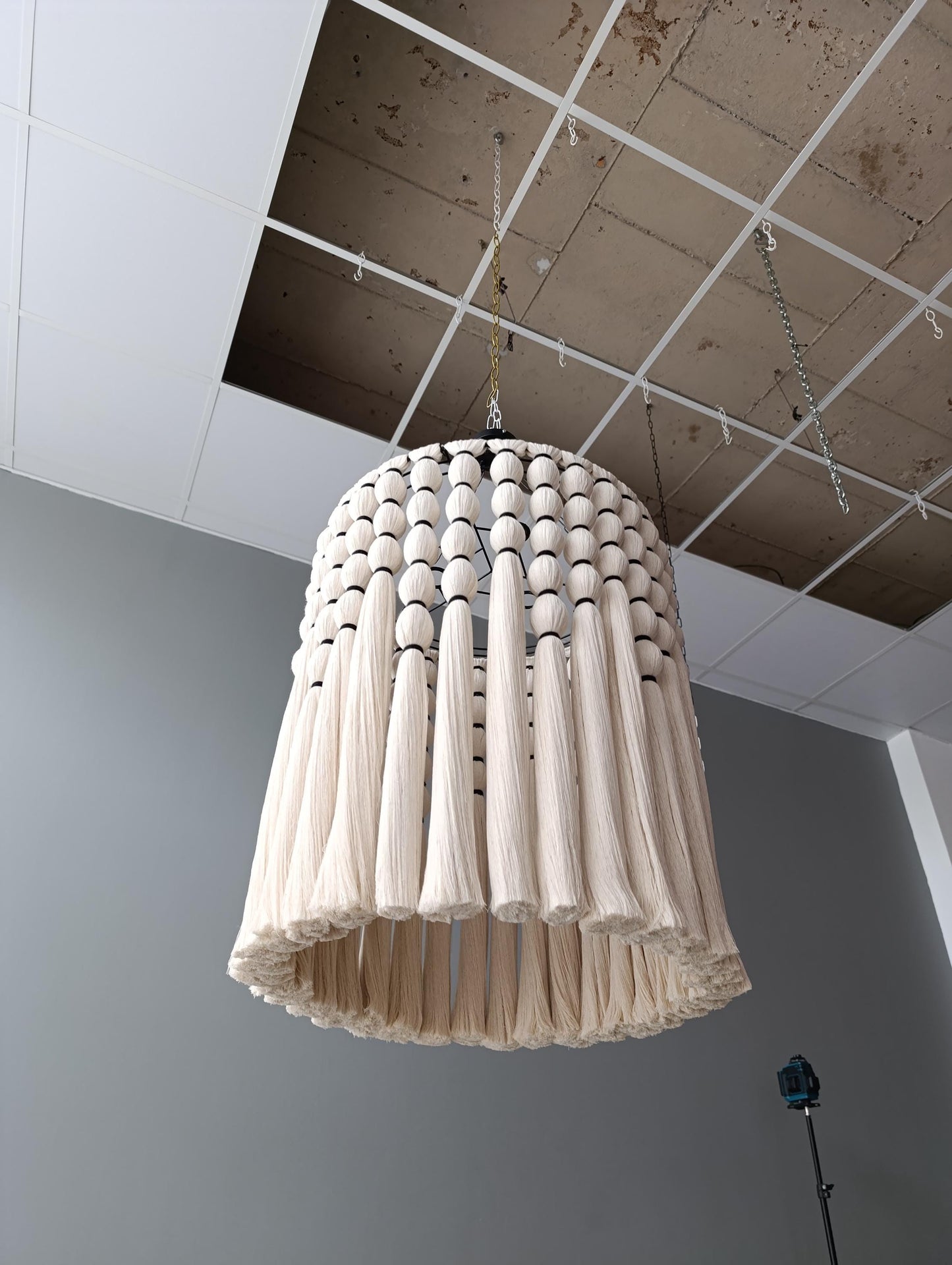 Cotton Tassel Chandelier, Boho Fringe Pendant Lamp, Living Room Lampshade, Unique Ceiling Lamp, Tapestry Design Chandelier.