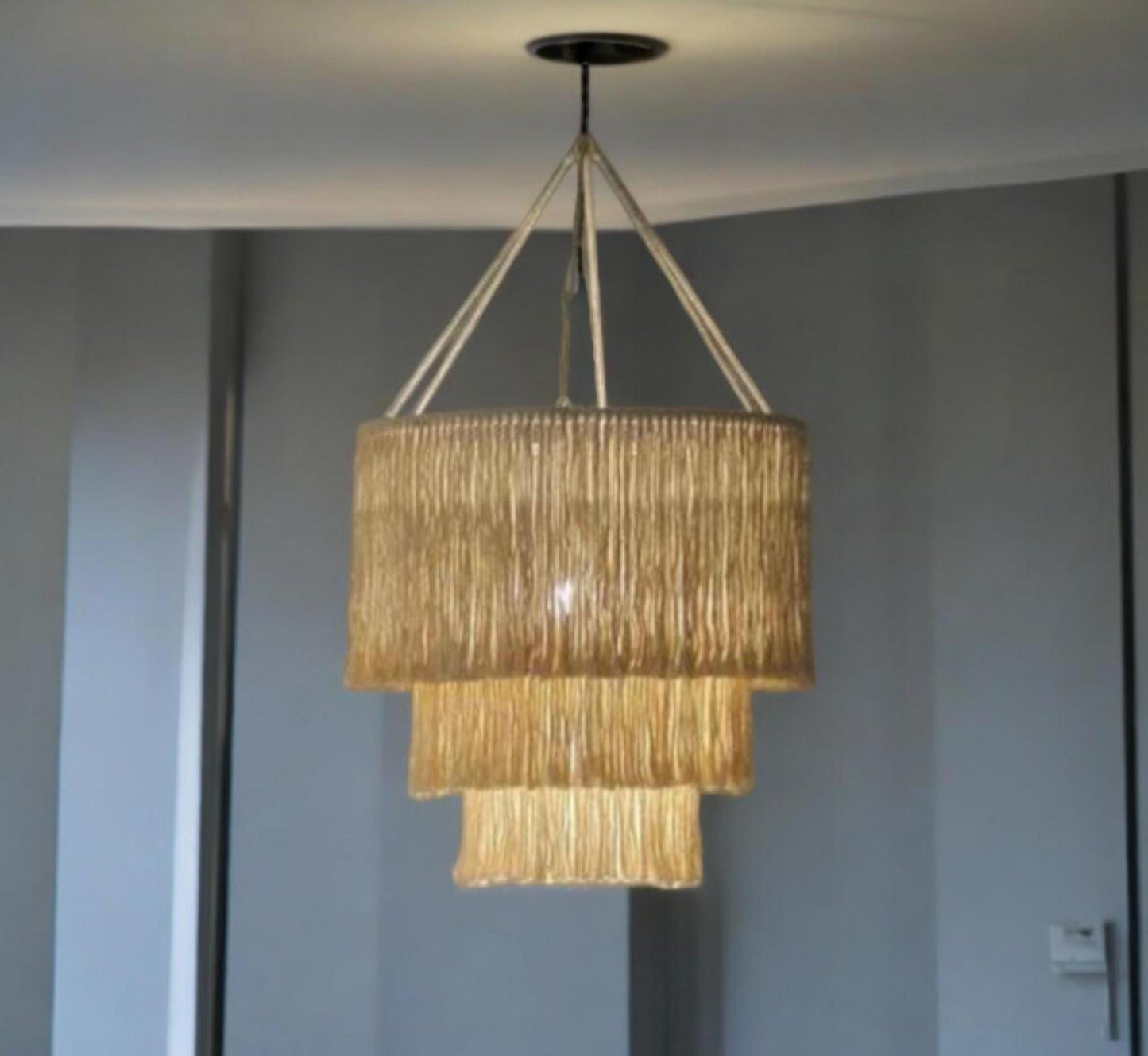 Boho light fixture, Fringe Chandelier, Cotton Fringe Pendant Light, Macrame Lamp Shade, Nursery Chandelier, Tassel Lighting,