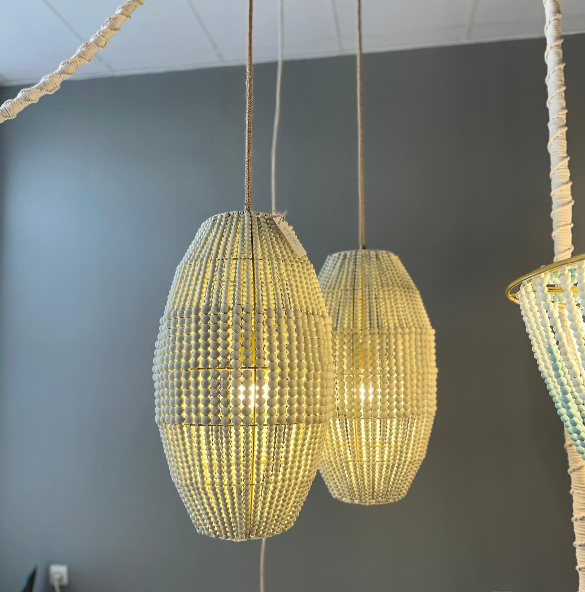 Handmade Wooden Bead Pendant Light, Boho Style Natural Hanging Lamp, Cozy Corner Light, Bedroom Pendant Lamp, Modern Boho Light, Chic Light
