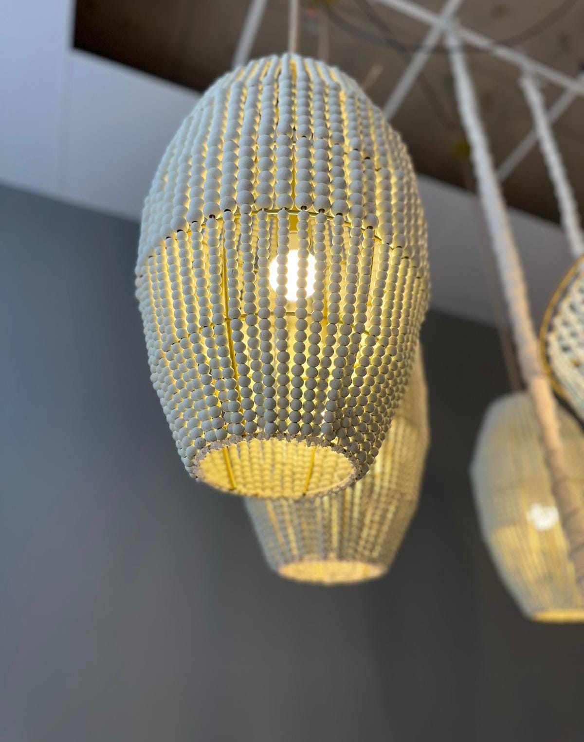 Handmade Wooden Bead Pendant Light, Boho Style Natural Hanging Lamp, Cozy Corner Light, Bedroom Pendant Lamp, Modern Boho Light, Chic Light