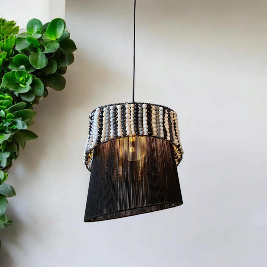 Handmade Asymmetrical Beaded Pendant Light - Modern Black Boho Chandelier, Boho Modern Chandelier, Artistic Fringed Pendant Lighting,