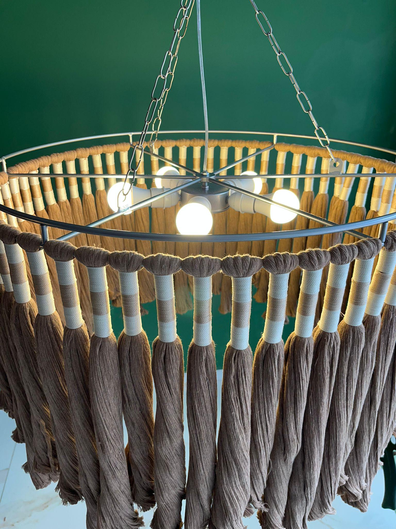 Cotton Tassel Chandelier, Boho Lighting, Macrame Chandelier, Boho Fringe Pendant Light, Nursery Lampshade, Living Room Lamp, Christmas Gift