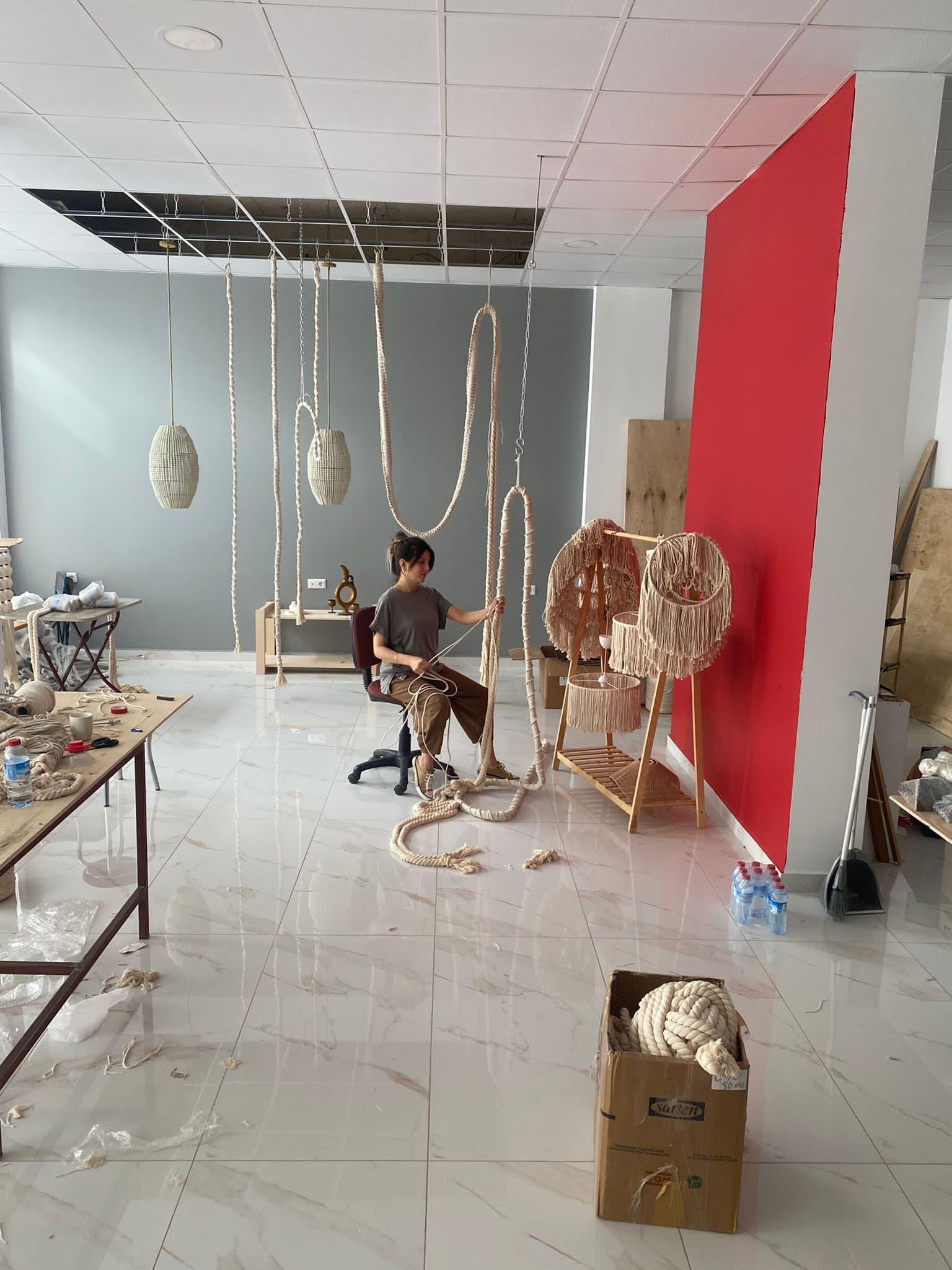 Cotton Macrame Hanging Cord Lamp,