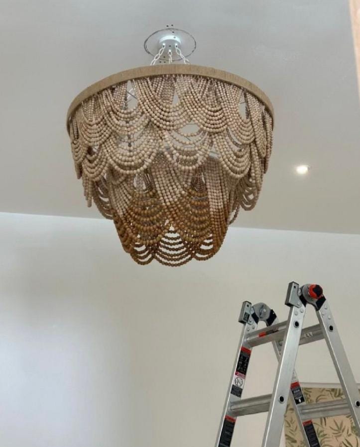 Wooden Bead Chandelier, Beach House Light, Nordic Style Light, Living Room Lamp, Modern Boho Pendant Light, Unique Ceiling Light, Boho Decor