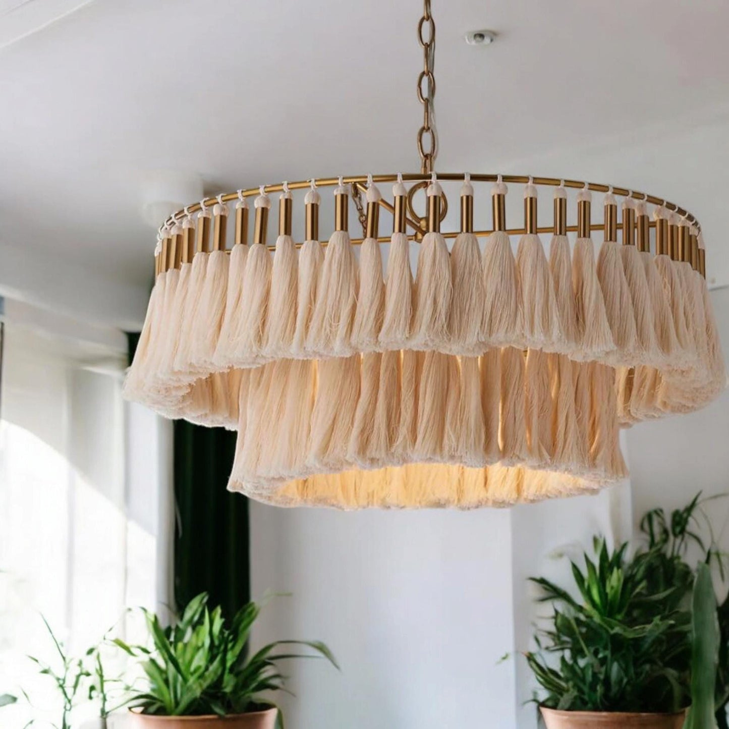 Tassel Light, Modern Boho Light, Nursery Chandelier, Boho Fringe Chandelier, Cotton Pendant Light, Fringe Light Fixture, Tassel Lamp Shade,