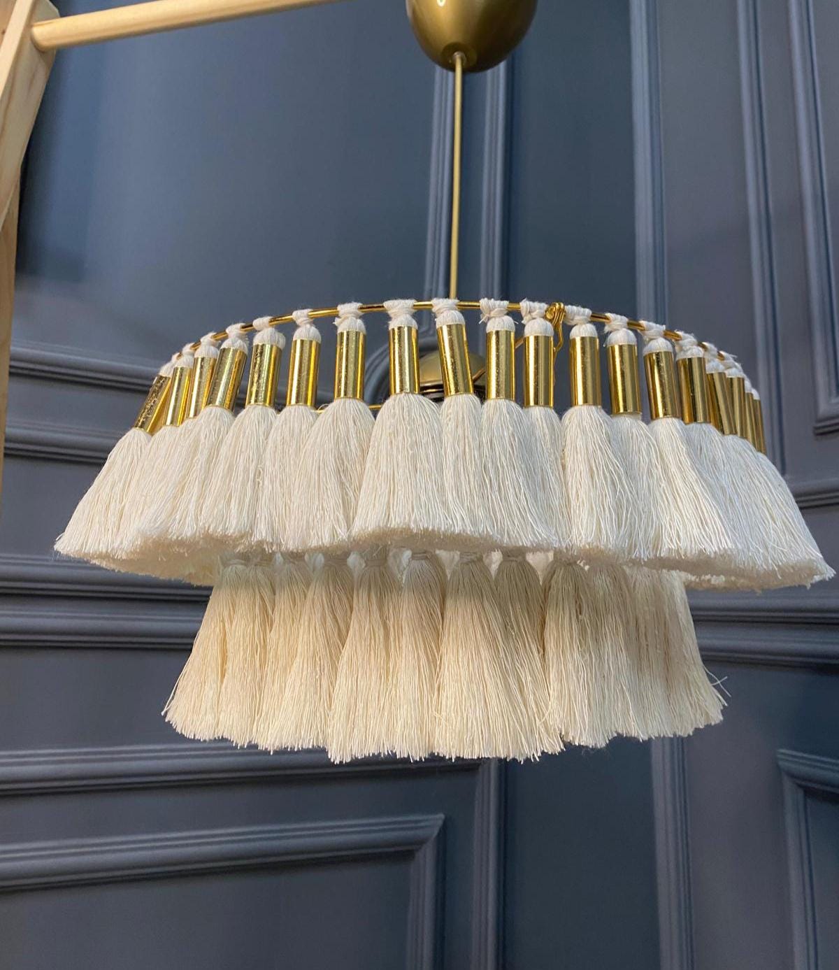 Tassel Light, Modern Boho Light, Nursery Chandelier, Boho Fringe Chandelier, Cotton Pendant Light, Fringe Light Fixture, Tassel Lamp Shade,