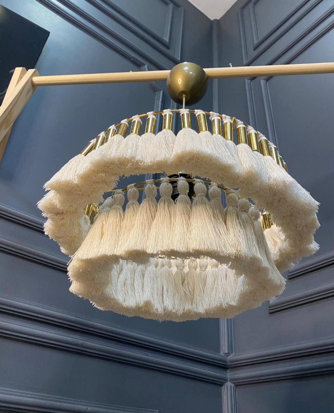 Tassel Light, Modern Boho Light, Nursery Chandelier, Boho Fringe Chandelier, Cotton Pendant Light, Fringe Light Fixture, Tassel Lamp Shade,