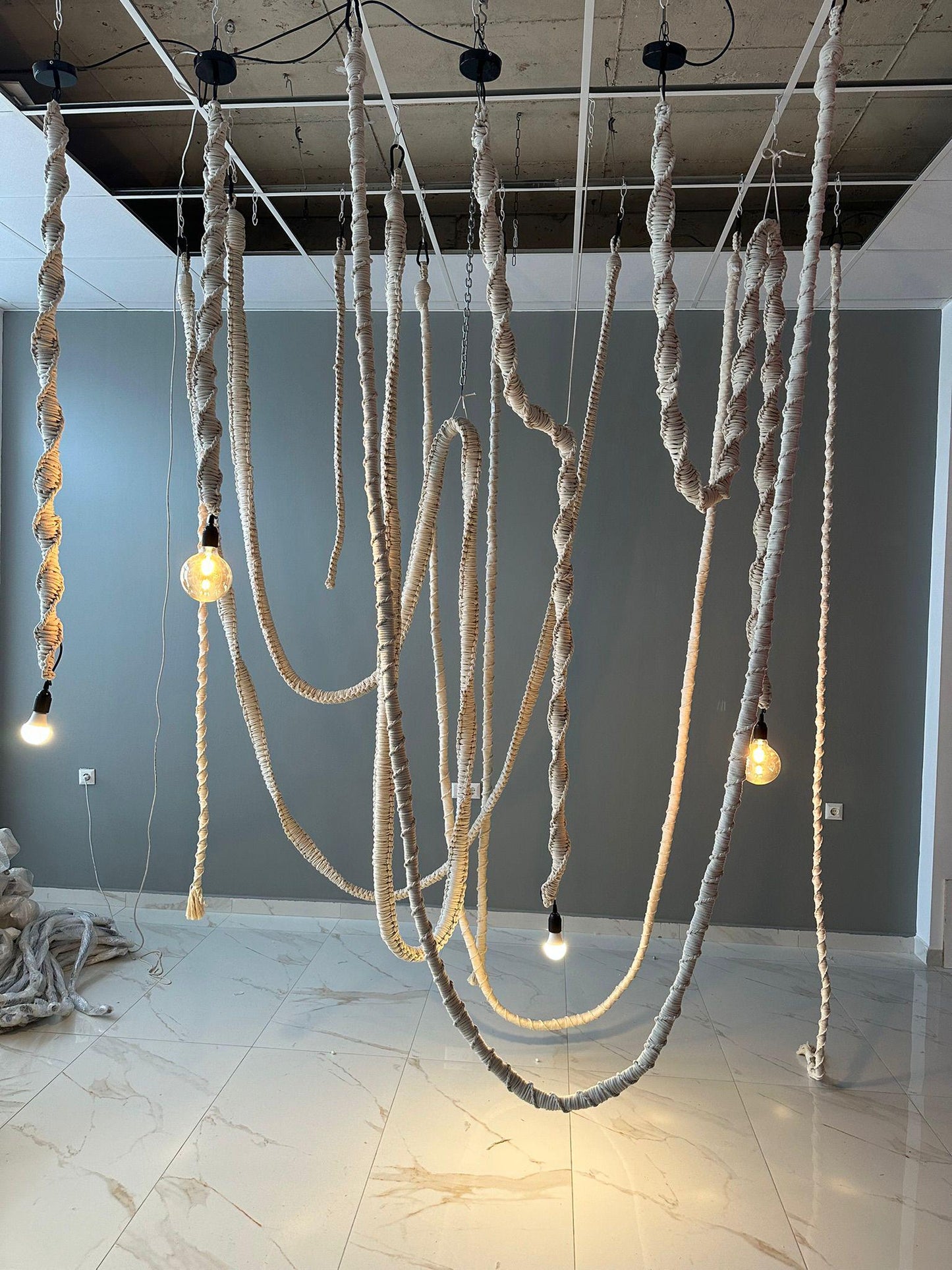 Cotton Macrame Hanging Cord Lamp,