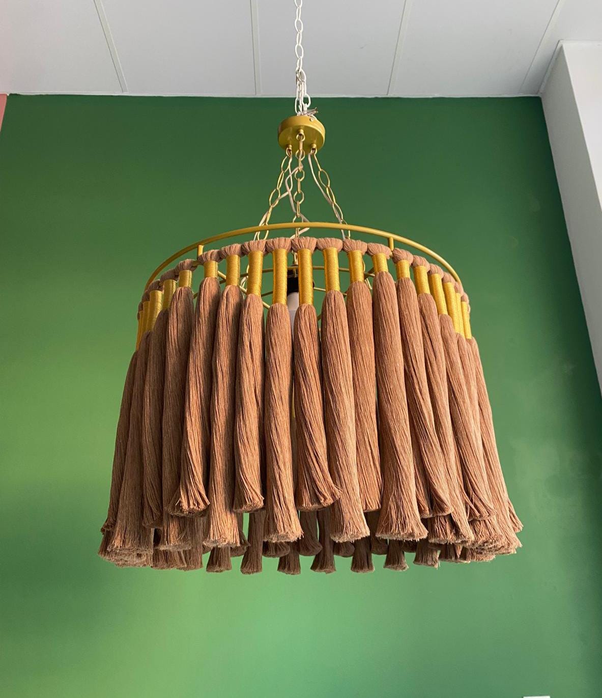 Boho Light Fixture, Fringe Chandelier, Cotton Fringe Pendant Light, Macrame LampShade, Nursery Chandelier, Modern Boho Light, Christmas Gift