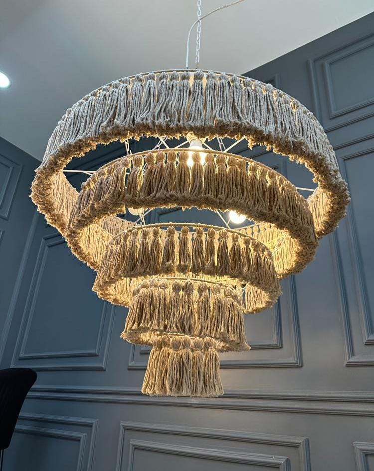 Boho Light, Tassel Pendant Light, Tassel Chandelier, Boho Lighting, Farmhouse Lighting, Rustic Chandelier, Nursery Lampshade