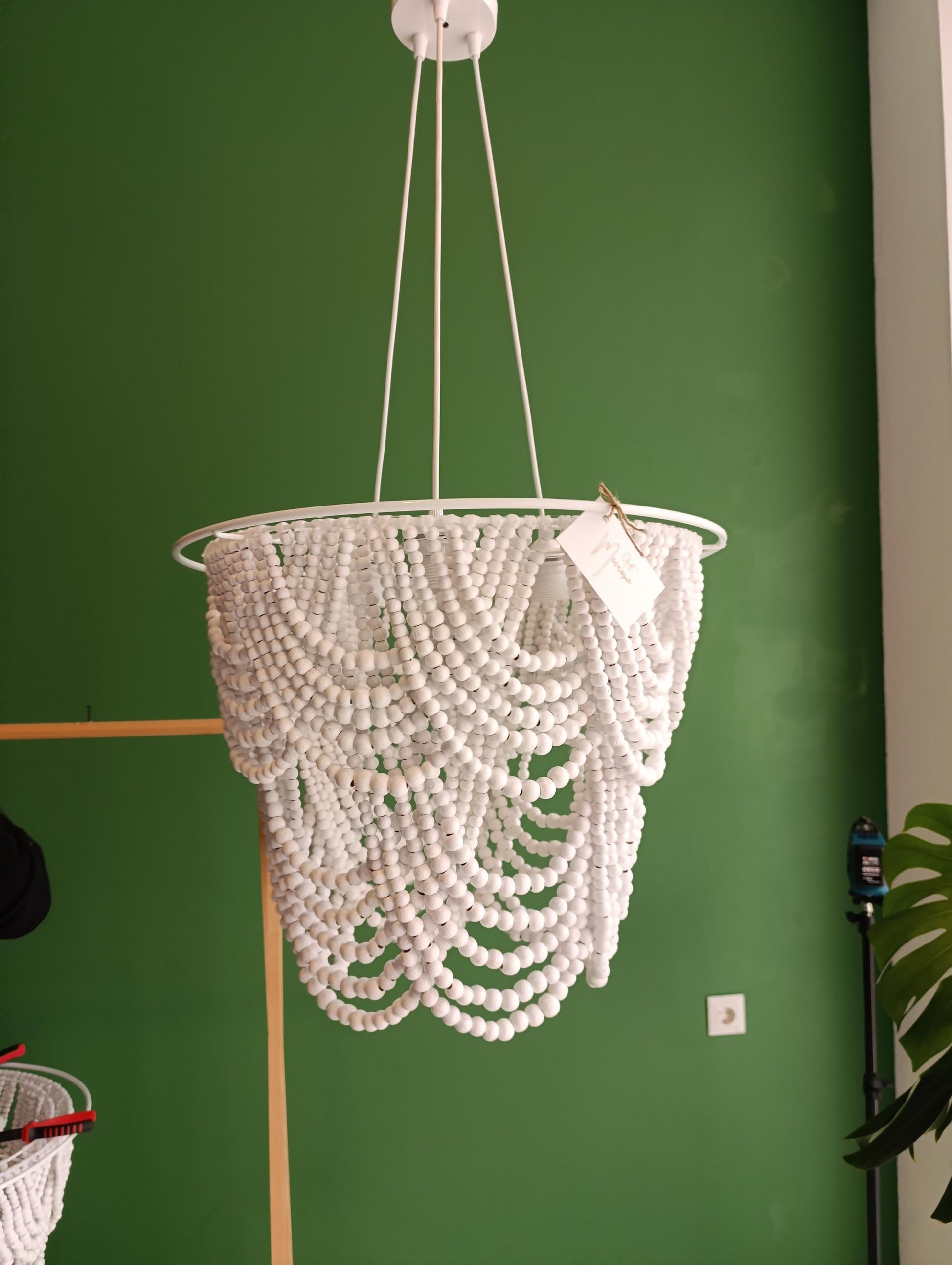 Beaded Chandelier, Wooden Beaded Light, Beach House Decor, Nursery Lampshade, Wooden Bead Decor, Rustic Light Fixture, Modern Boho Light,