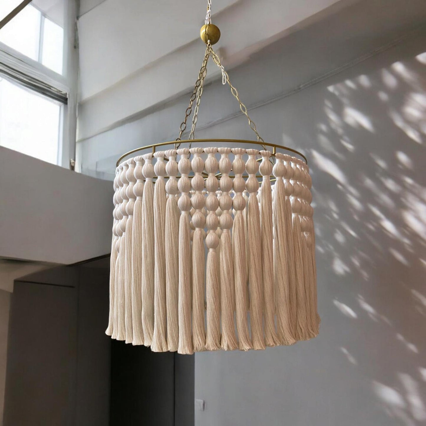 Cotton Tassel Chandelier, Boho Fringe Pendant Light, Modern Boho Light, Living Room Light, Macrame Chandelier, Tapestry Design Chandelier,