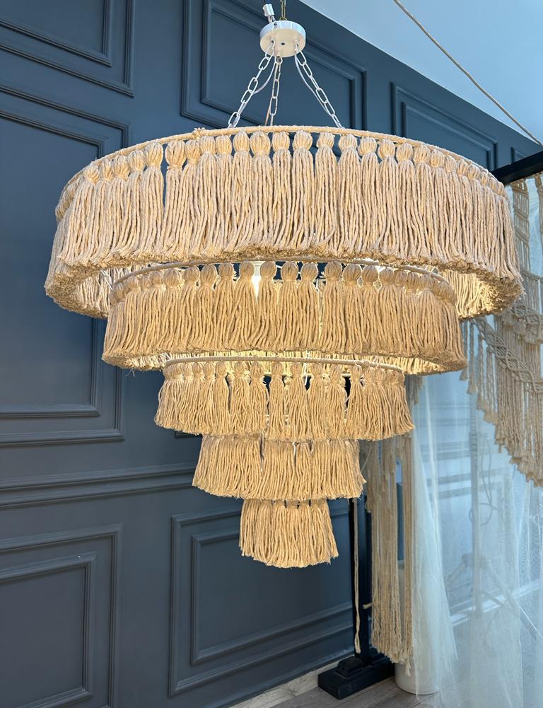 Boho Light, Tassel Pendant Light, Tassel Chandelier, Boho Lighting, Farmhouse Lighting, Rustic Chandelier, Nursery Lampshade